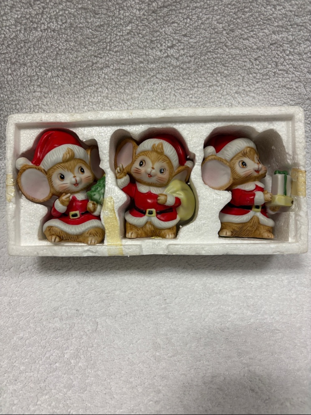 Homco Christmas Santa Mouse Mice Figurines Holiday 5405 3 Pc Set Taiwan